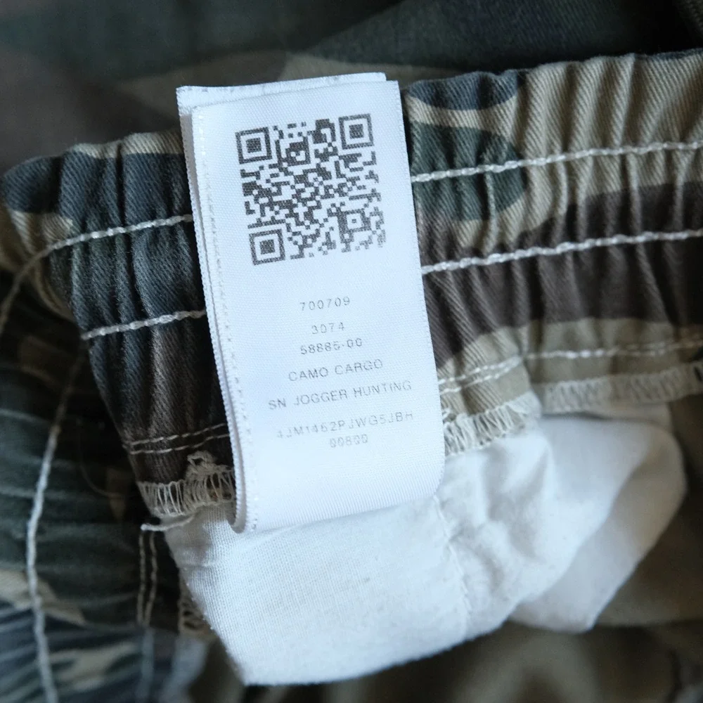 True Religion Camo Cargo Jogger Hunting Pants Green Brown Elastic Waist Size S/M